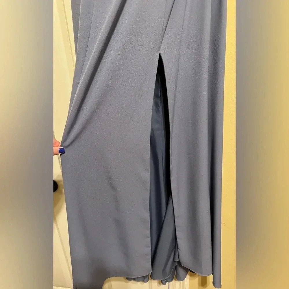 Amsale Yana Slate Crepe Prom Bridesmaid Formal Dress Long Size 12 - Picture 6 of 15